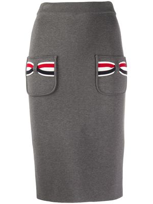 Thom Browne striped bow pocket pencil skirt - Grey