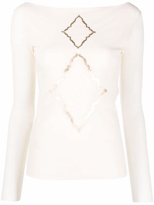 D.Exterior boat-neck long-sleeved T-shirt - Neutrals