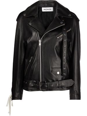 Monse lace-up detail leather biker jacket - Black