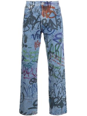 VETEMENTS graffiti-print straight-leg jeans - Blue