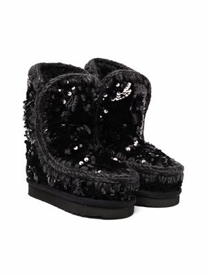 Mou Kids sequin-embellished shearling-lined boots - Black
