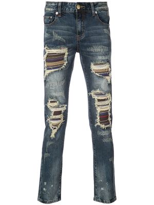 God's Masterful Children Soto stripe panel distressed jeans - Blue
