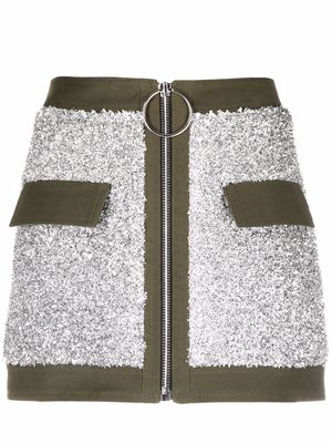 Balmain contrast-trim zipped skirt - Silver