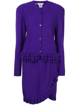 Christian Dior 1990s pre-owned ruffle-trim knitted skirt suit - Purple