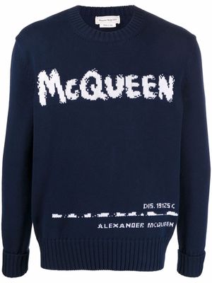 Alexander McQueen intarsia-knit cotton jumper - Blue