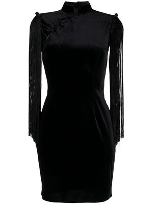 Lisa Von Tang fringe-detail mandarin-collar dress - Black