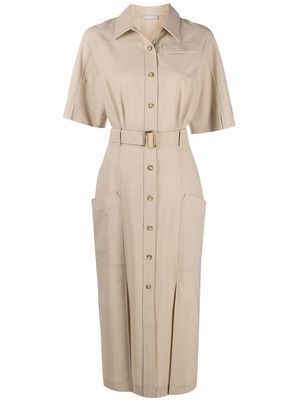 12 STOREEZ short-sleeved button-up midi dress - Neutrals