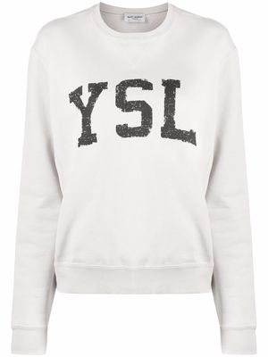Saint Laurent logo-print cotton sweatshirt - Neutrals