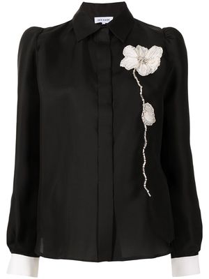 Dice Kayek floral-appliqué silk shirt - Black