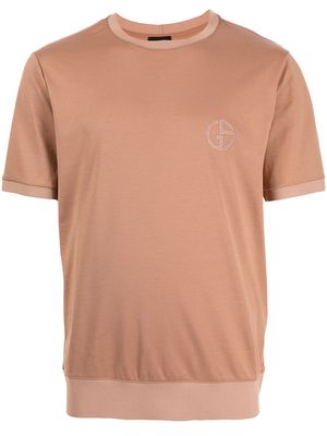 Giorgio Armani logo-embroidered cotton T-shirt - Brown