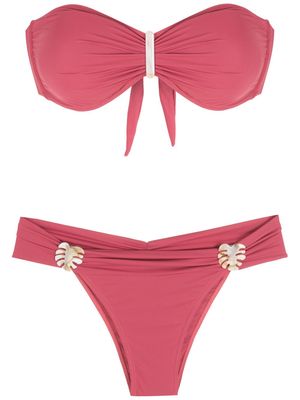 Brigitte embroidered-detail bandeau set bikini - Pink