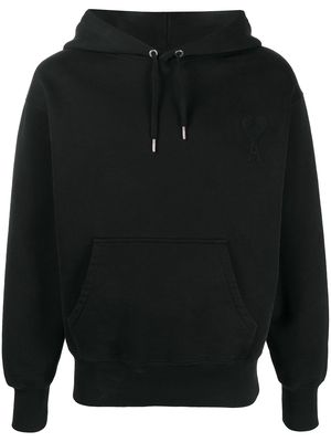 AMI Paris logo patch cotton hoodie - Black