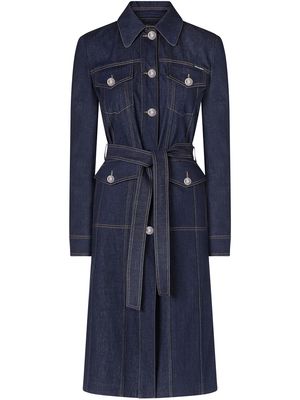 Dolce & Gabbana denim belted midi coat - Blue