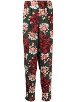 UNDERCOVER rose-print straight trousers - Green