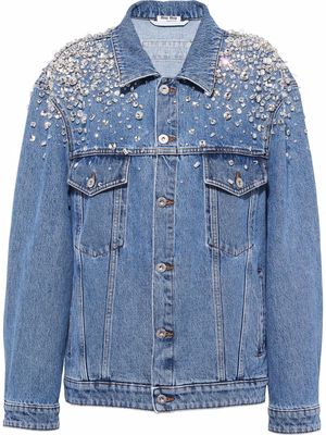 Miu Miu crystal-embellished denim jacket - Blue