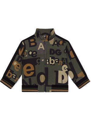 Dolce & Gabbana Kids all over logo-print track jacket - Green