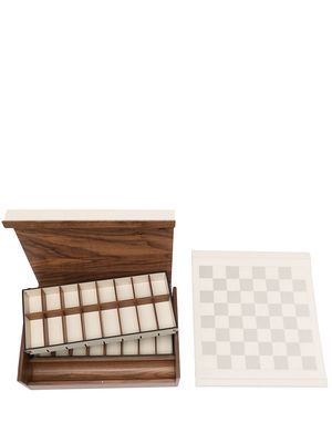 Pinetti leather-trim wood storage tray - White