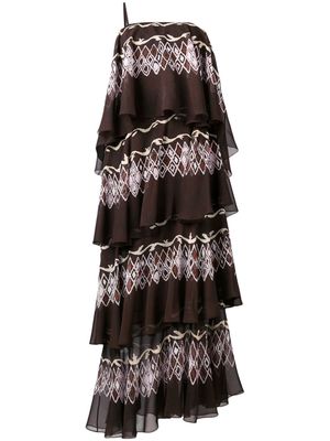 Fendi layered printed maxi dress - Brown