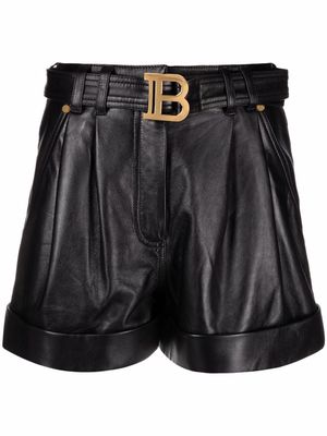 Balmain logo-buckle leather shorts - Black