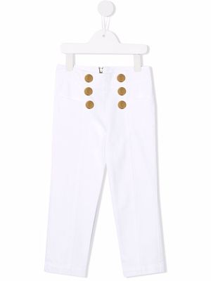 Balmain Kids embossed-button denim trousers - White