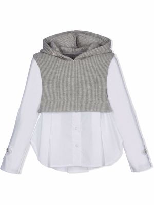 Lapin House knit-panel hooded shirt - Grey