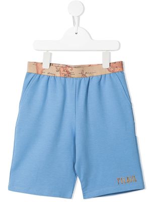Alviero Martini Kids map-print waistband shorts - Blue