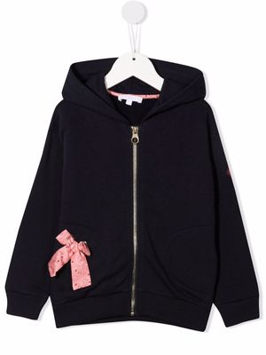 Chloé Kids bow-detail zip-up hoodie - Blue