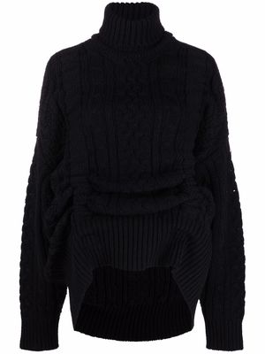 Comme Des Garçons Noir Kei Ninomiya asymmetric-hem cable knit jumper - Black
