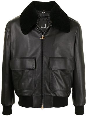 Dunhill shearling collar leather jacket - Black