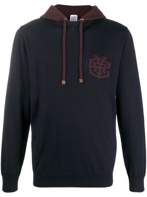 Eleventy logo patch wool hoodie - Blue