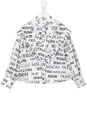 MSGM Kids ruffled logo-print shirt - White
