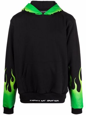 Vision Of Super fire-print hoodie - Black