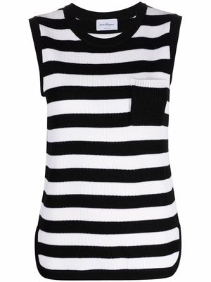 Salvatore Ferragamo stripe-pattern virgin-wool vest - Black