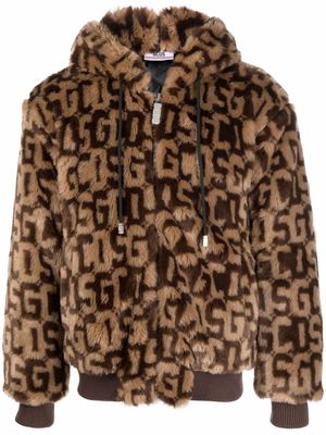 Gcds textured-logo hooded jacket - Brown