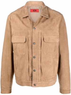 424 button-up leather jacket - Neutrals
