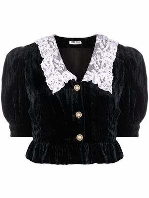 Miu Miu velvet lace-collar blouse - Black