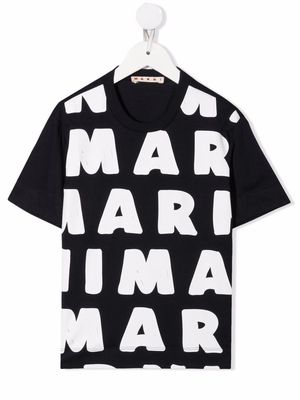 Marni Kids logo-print cotton T-shirt - Blue