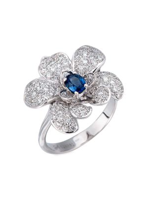 Carrera Y Carrera 18kt white gold flower diamond and blue sapphire ring - Silver
