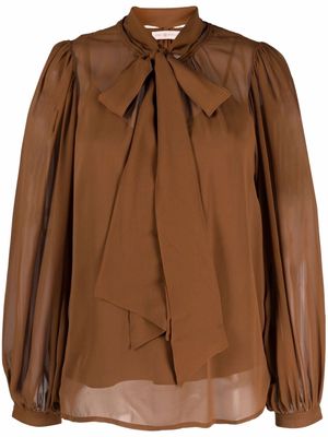 Tory Burch pussy bow-collar silk blouse - Brown
