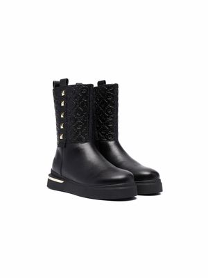 LIU JO studded logo embossed boots - Black