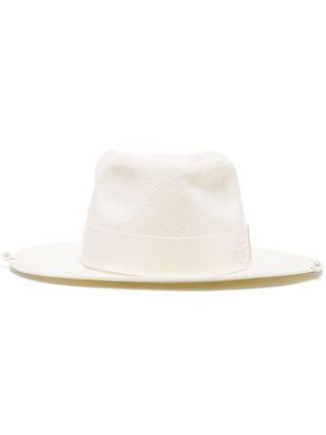 Ruslan Baginskiy pearl strap fedora hat - White