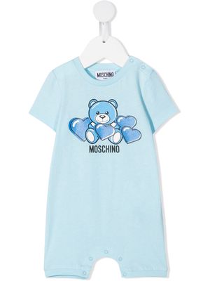Moschino Kids bear-motif cotton romper - Blue