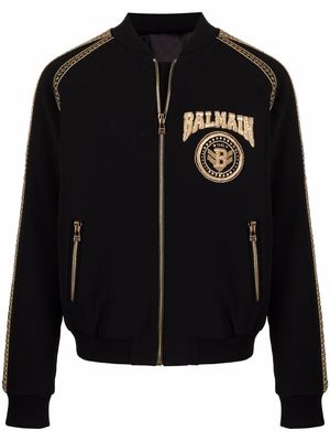 Balmain logo-patch bomber jacket - Black