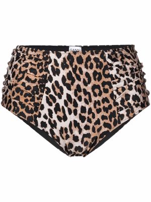 GANNI high-waisted leopard bikini bottoms - Brown