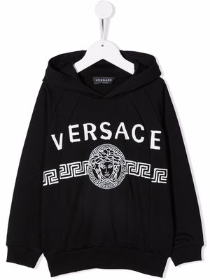 Versace Kids logo-print cotton hoodie - Black
