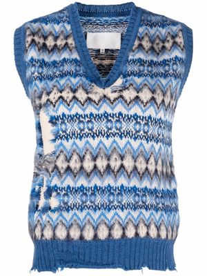 Maison Margiela intarsia-knit sleeveless sweater - Blue