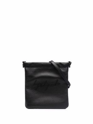 Discord Yohji Yamamoto logo-embroidered leather crossbody bag - Black