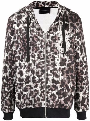 John Richmond leopard-print zip-up hoodie - Brown