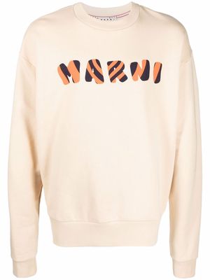 Marni striped logo-print sweatshirt - Neutrals