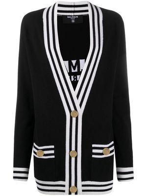Balmain stripe-trim longline cardigan - Black